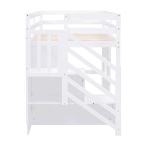 Harper & Bright Designs Twin Size Low Loft Bed with Stairs,Wood Loft Bed for Kids,Loft Bed Twin with Window Design, Space-Saving Twin Bed for Girls Boys,White