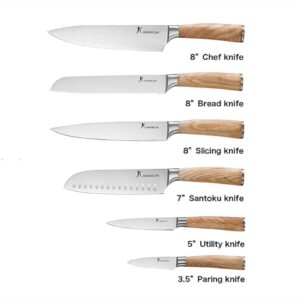 kangdelun Natura Series 6 PCS Chef Knife Set with Gift Box, Ultra Sharp Kitchen Knives with Natural Wooden Handles