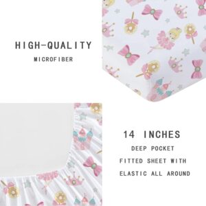 Jameswish Dancing Princess Fitted Sheet Set Twin for Kids Girls Teens Crown Castle Pattern Bed Sheet 2 Piece 3D Print Pink Dreaming Style Sheet Set