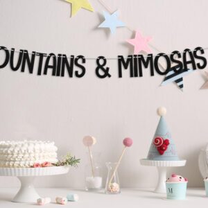 Mountains & Mimosas Banner, Mountain Bachelorette Party Decorations, Cabin Camping Bridal Shower Engagement Wedding Party Supplies Black Silver