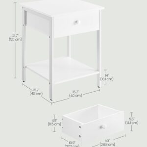 VASAGLE Nightstand, End Table, Side Table with Drawer and Shelf, 15.7 x 15.7 x 21.7 Inches, Bedroom, Steel Frame, Easy Assembly, Modern, Matte White ULET055W14