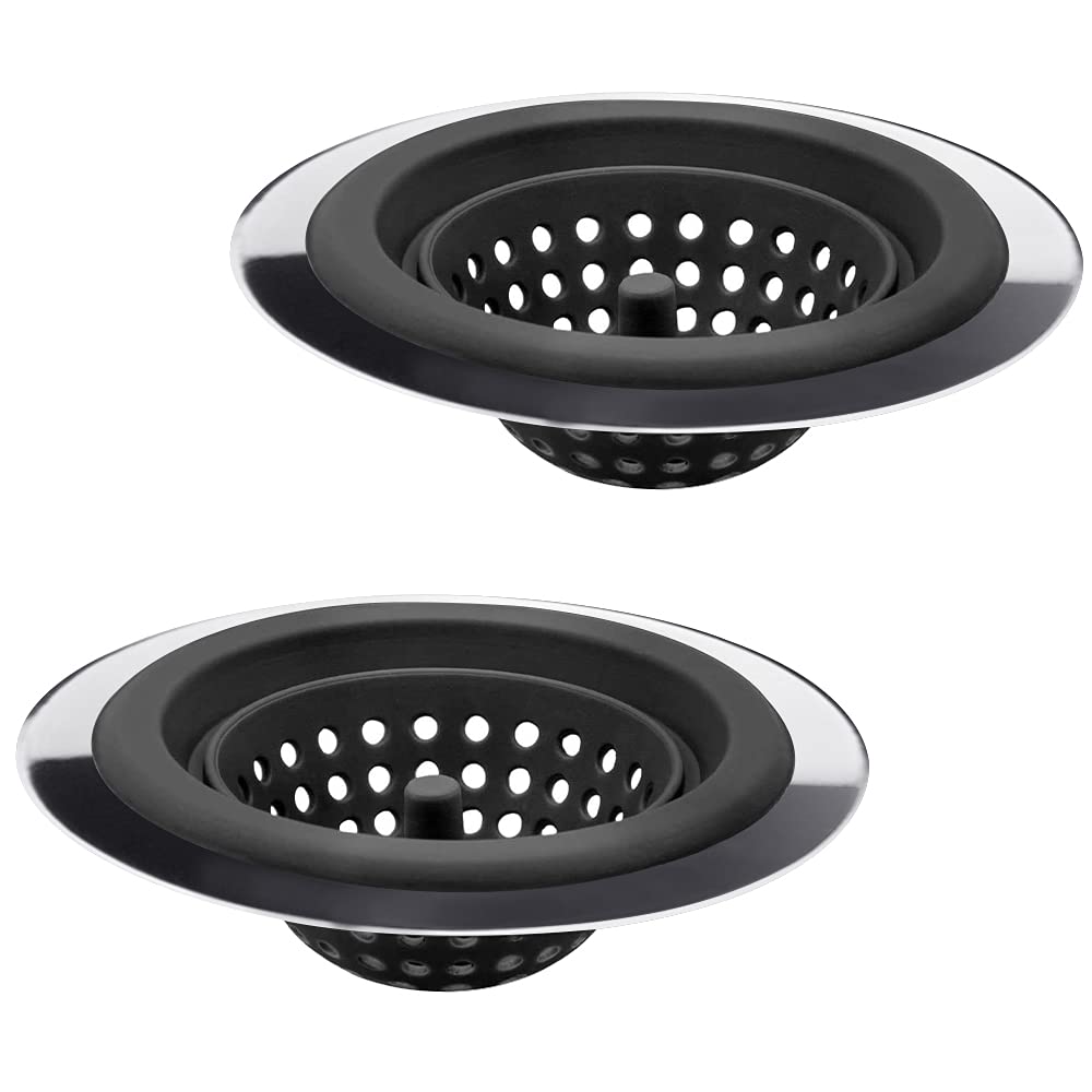 MW-NIHOLA 2PCS Sink Strainers,Flexible Silicone and Stainless Steel Kitchen Sink Drainer Baskets，Large Wide Rim 4.5 inch Diameter,Rust Free,Prevent Food Residues from Clogging