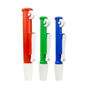 united scientific™ pipette pump, set of 3 lab pipettes, 2ml blue, 10ml green, 25ml red, fit plastic or glass pipettes