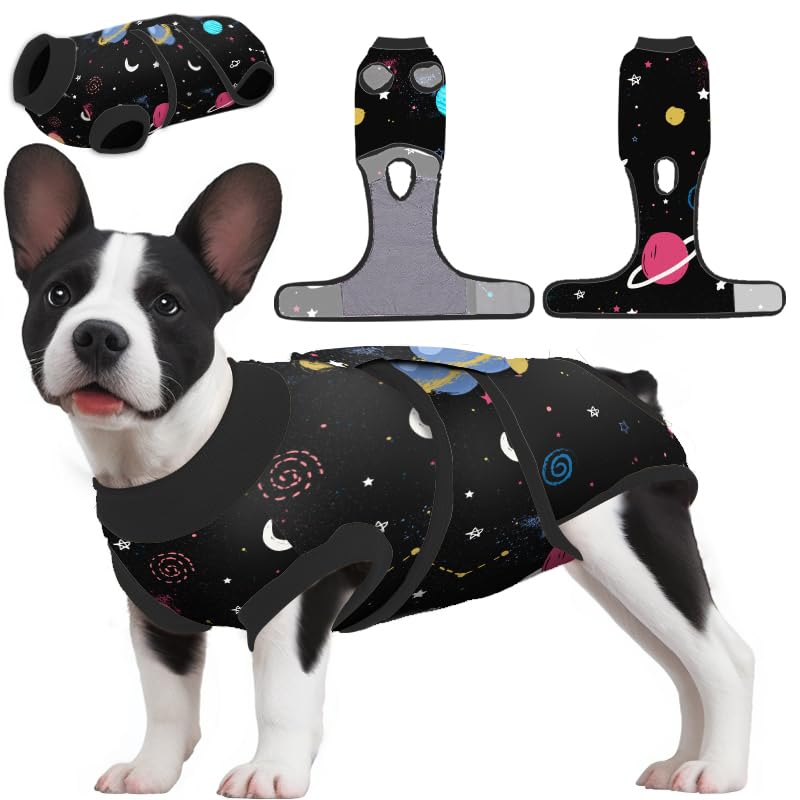 PetWarm Surgery Suit for Dogs Female,Recovery Suit for Female Male Dogs,Professional Pet Recovery Shirt Dog Abdominal Wounds Bandages Prevent Licking Dog Onesies,Galaxy Pattern,Black,XL