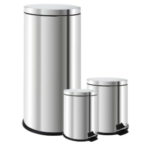 westerly 3 pcs premium stainless steel trash bin set - 30l, 5l, 3l