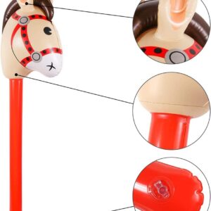 2PCS Inflatable Stick Horse,Inflatable Horse Head on Stick Horse Costume Pony/Halloween/Western Cowboy/Horse Baby Shower Birthday Party Decorations Supplies Favors Props, 37 Inches (Red)