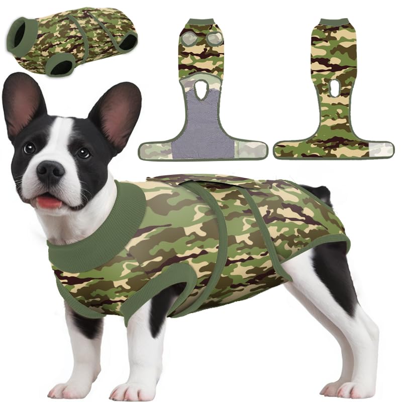 PetWarm Dog Surgical Recovery Suit,Anti-Licking Pet Surgical Recovery Snugly Suit Bodysuit for Abdominal Wounds Skin Disease Substitute E-Collar & Cone,Dog Onesie,Camouflage Pattern,Green,S