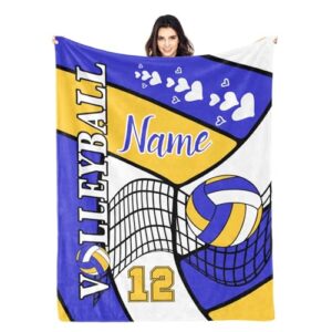 zaaprint volleyball blue gold personalized blankets with name customized baby blankets for girls boys adults kids day gift(50x60 inch)