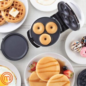 MasterChef 3-in-1 Mini Breakfast Maker- Make Eggs, Pancakes, Donuts, & Waffles and More in One Appliance! 3 Removable Non-Stick Cooking Plates for Easy Cleaning & Storing- Great Birthday, Holiday Gift