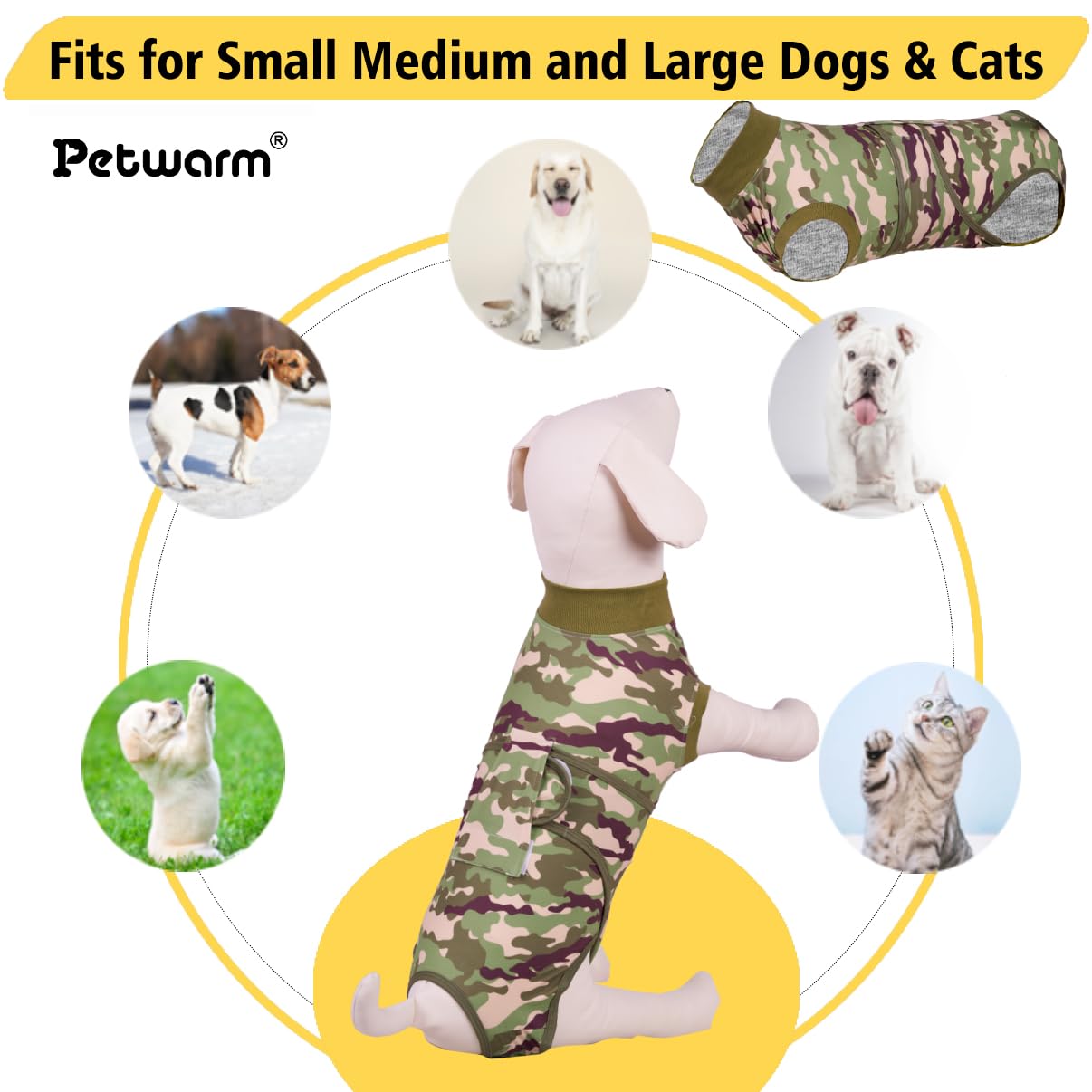 PetWarm Dog Surgical Recovery Suit,Anti-Licking Pet Surgical Recovery Snugly Suit Bodysuit for Abdominal Wounds Skin Disease Substitute E-Collar & Cone,Dog Onesie,Camouflage Pattern,Green,S