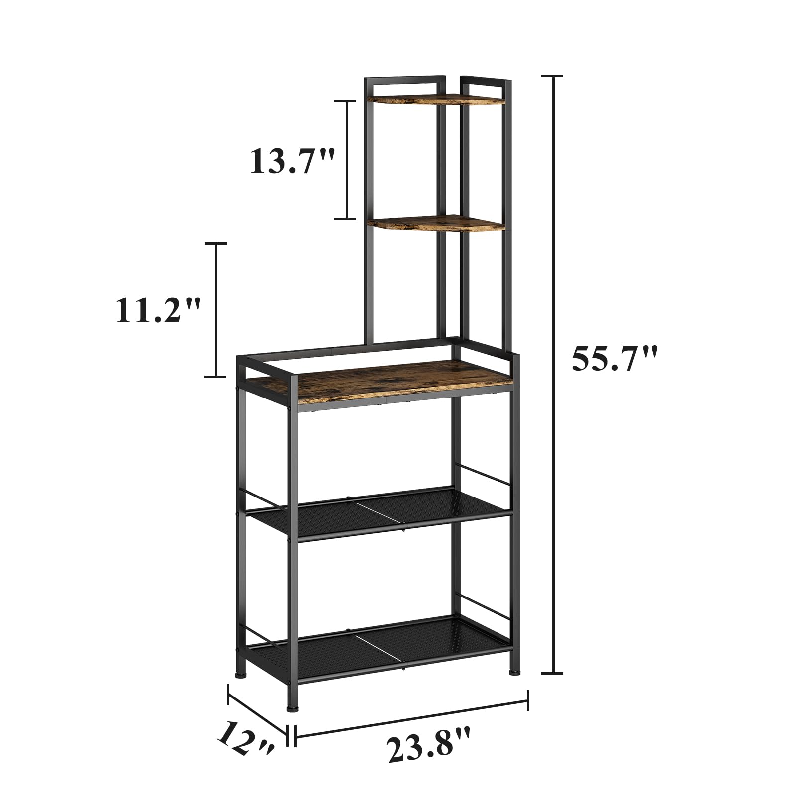 GILLAS 5 Tier Corner Shelf Stand, Freestanding Corner Shelf Unit Bookshelf, Corner Table with Shelf, Tall Storage Organizer Rack for Living Room, Bedroom, Office. Small Space, Metal, Country Rustic