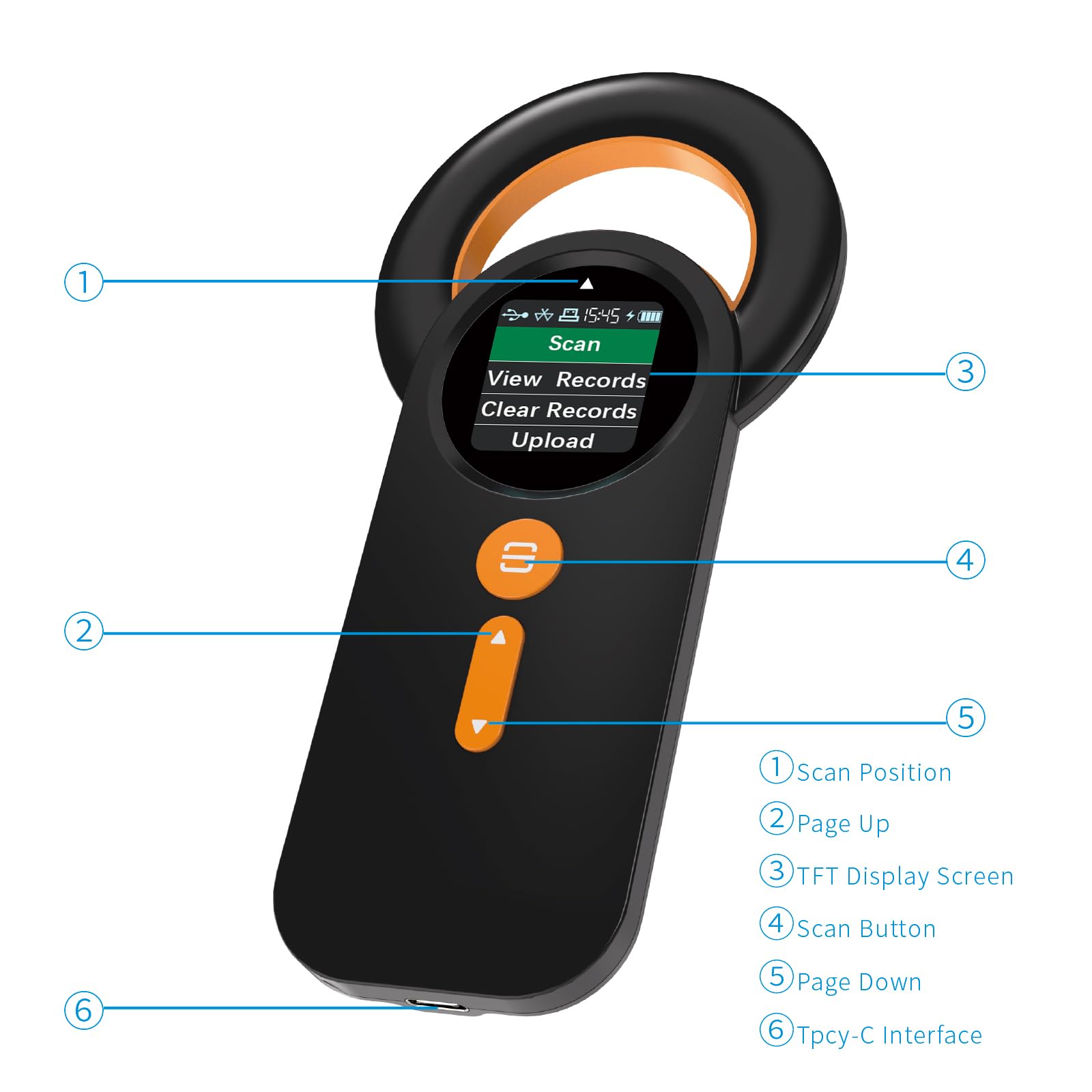 Symcode Animal Microchip Scanner with 1.44IN TFT Display, Bluetooth Wireless Pet Chip Scanner RFID Reader ISO11784/85/FDX-B/EMID 240 Records Data Storage Upload to PC