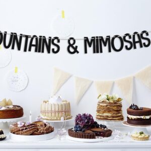 Mountains & Mimosas Banner, Mountain Bachelorette Party Decorations, Cabin Camping Bridal Shower Engagement Wedding Party Supplies Black Silver