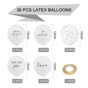 36Pcs Engagement Party Balloons HE ASKED,SHE SAID Yes WE'RE ENGAGED Balloons Love Shape Paper Scraps Balloons for Engagement Hen Bachelorette Wedding Party Decoration