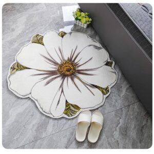 Flower Rug for Bedroom Kitchen Bathroom Entrance Kid's Room Non Slip Rug Bath Mat Flower Area Rug Small Flower Shaped Rugs White Flower Shaped Rug (Yellow, 2.6ftx2.6ft)