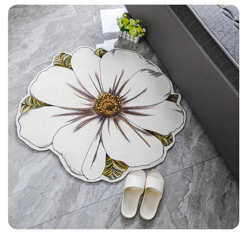 Flower Rug for Bedroom Kitchen Bathroom Entrance Kid's Room Non Slip Rug Bath Mat Flower Area Rug Small Flower Shaped Rugs White Flower Shaped Rug (Yellow, 2.6ftx2.6ft)