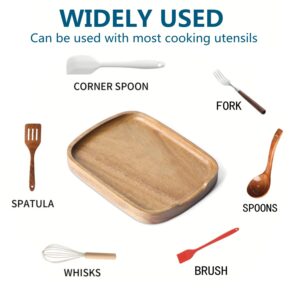 LBEMEY Acacia Wood Spoon Rest For Stove Top- Smooth Rectangular Wooden Spoon Holder For Kitchen Counter with Non Slip Silicone Feet, Perfect Holder for Spoons (Brown)