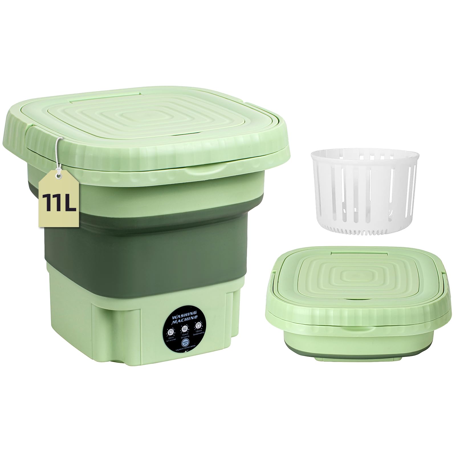 Portable Washing Machine, Mini Washer, 11L upgraded large capacity Foldable Washing Machine, Deep Cleaning for Underwear, Baby Clothes, or Small Items, Suitable for Apartments, Dorm, Hotels (Green)