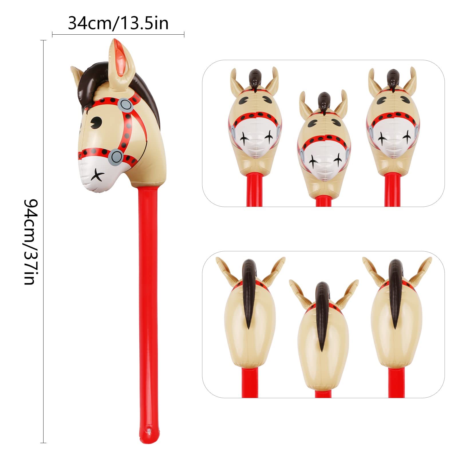 Inflatable Stick Horse,Inflatable Horse Head on Stick Horse Costume Pony/Halloween/Western Cowboy/Horse Baby Shower Birthday Party Decorations Supplies Favors Prop, 37 Inch (Red)