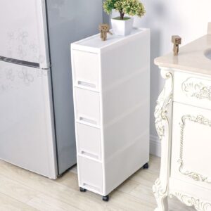 7in Narrow Slim Rolling Storage Cart, 4 Tier Kitchen Small Bathroom Storage Cabinet Beside Fridge Small Plastic Rolling Shelf with Drawers