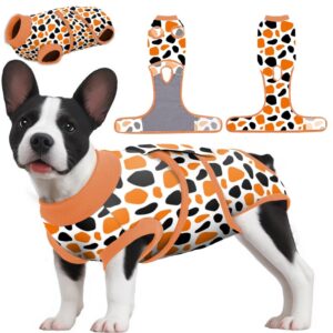 petwarm dog spay recovery suit,recovery suit for female male dogs,dog onesie after surgey spay neuter professional pet recovery shirt dog abdominal wounds bandages,leopard pattern,orange,xs