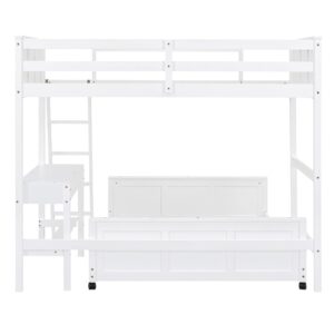 SOFTSEA L-Shaped Loft Bunk Bed with Small Desk 2 Beds in One Solid Wood Bunk Beds with 4 Wheels