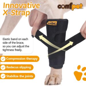 COMFPET Dog Front Leg Brace, Dog Leg Support Wrap with Plastic Bar Stabilizers, Canine Front Leg Wrap Sleeve to Prevent Licking, Dog Sprains, Arthritis (Medium)