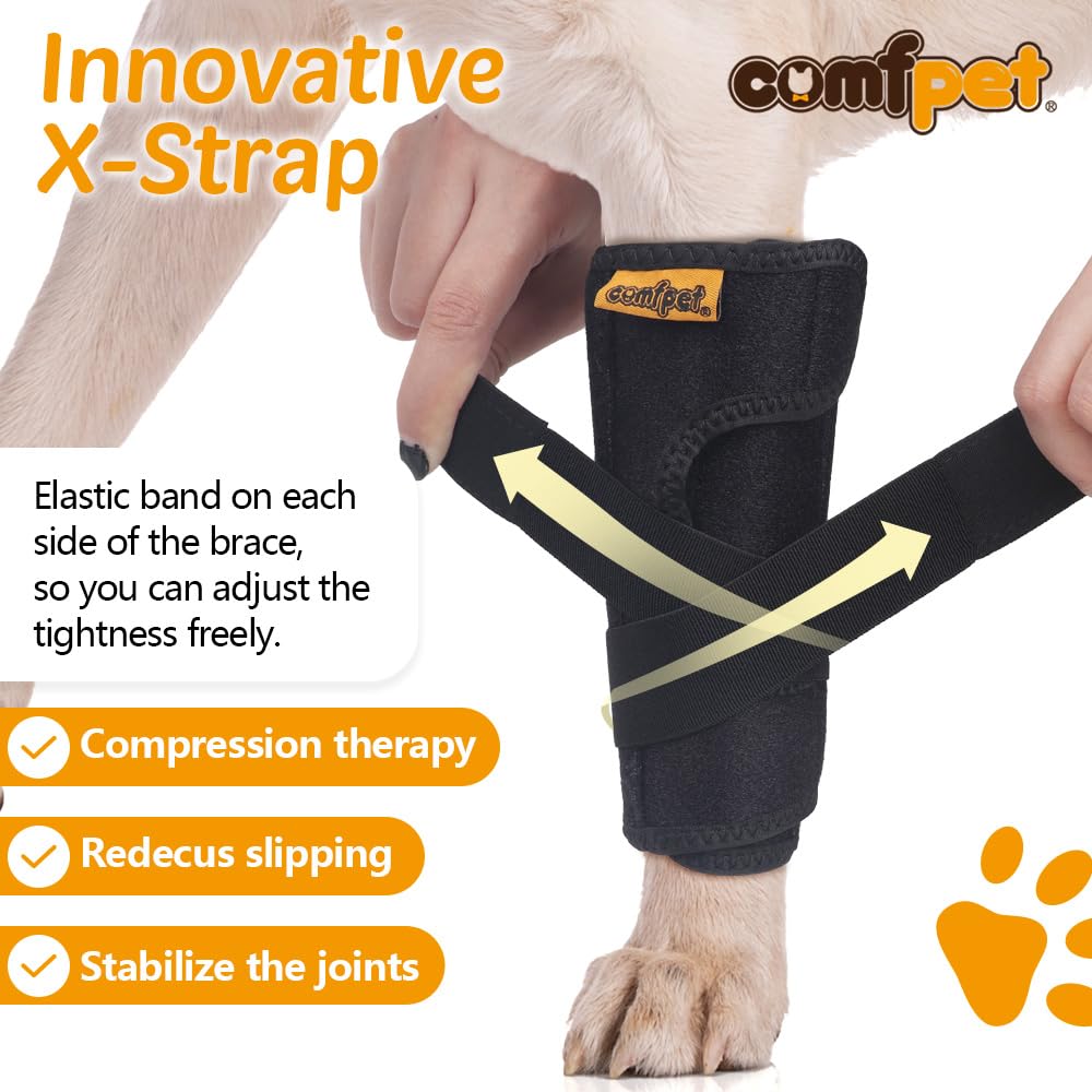 COMFPET Dog Front Leg Brace, Dog Leg Support Wrap with Plastic Bar Stabilizers, Canine Front Leg Wrap Sleeve to Prevent Licking, Dog Sprains, Arthritis (Medium)