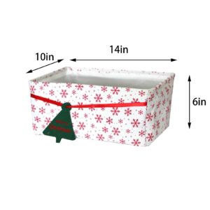 Christmas Basket Box Foldable Christmas Storage Basket Christmas Red Pattern with Snowflakes Flower Fabric Collapsible Storage Bins Organizer Bag