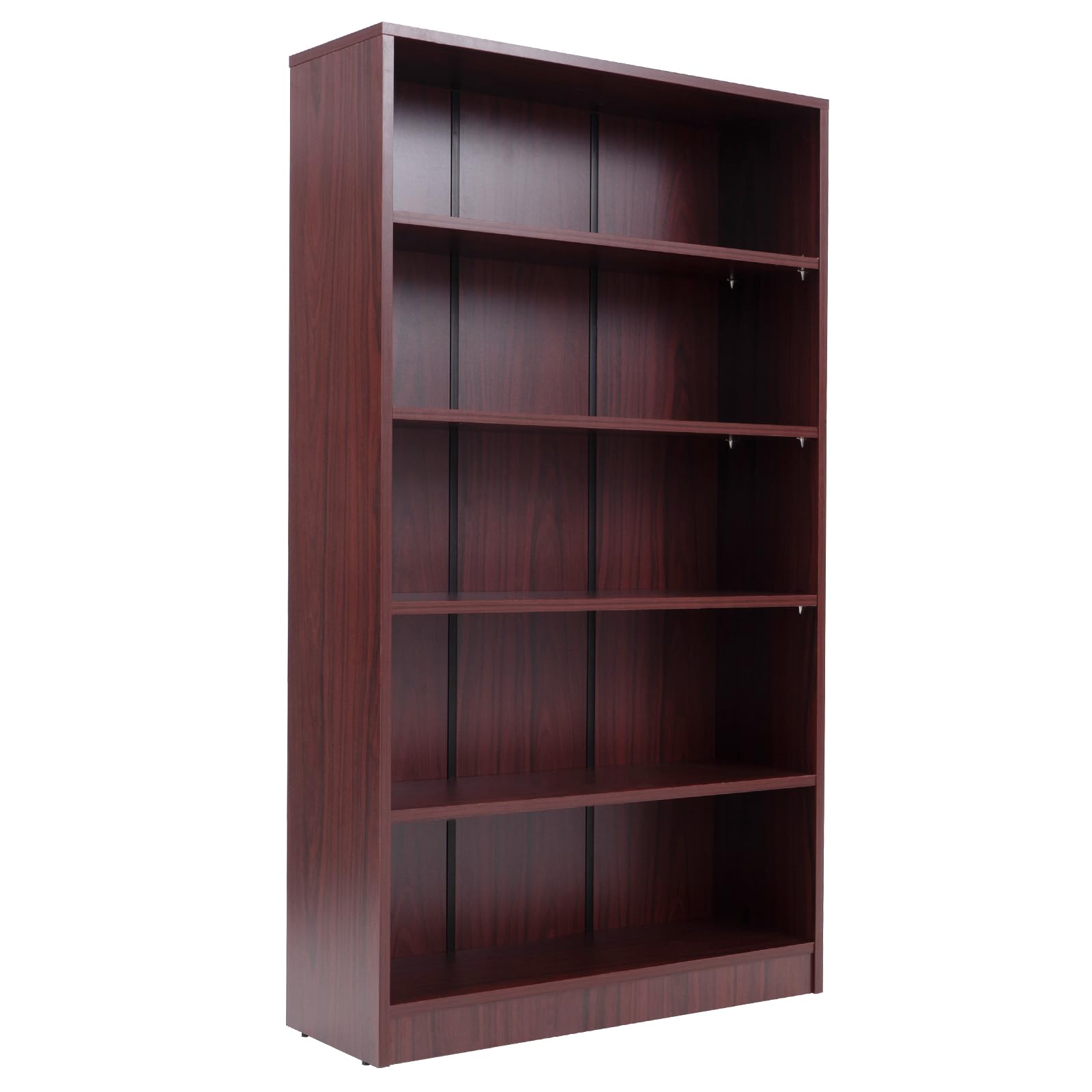 STARY 5 Shelf Mahogany Bookcase 60 inch Tall Wood Bookshelf for Bedroom