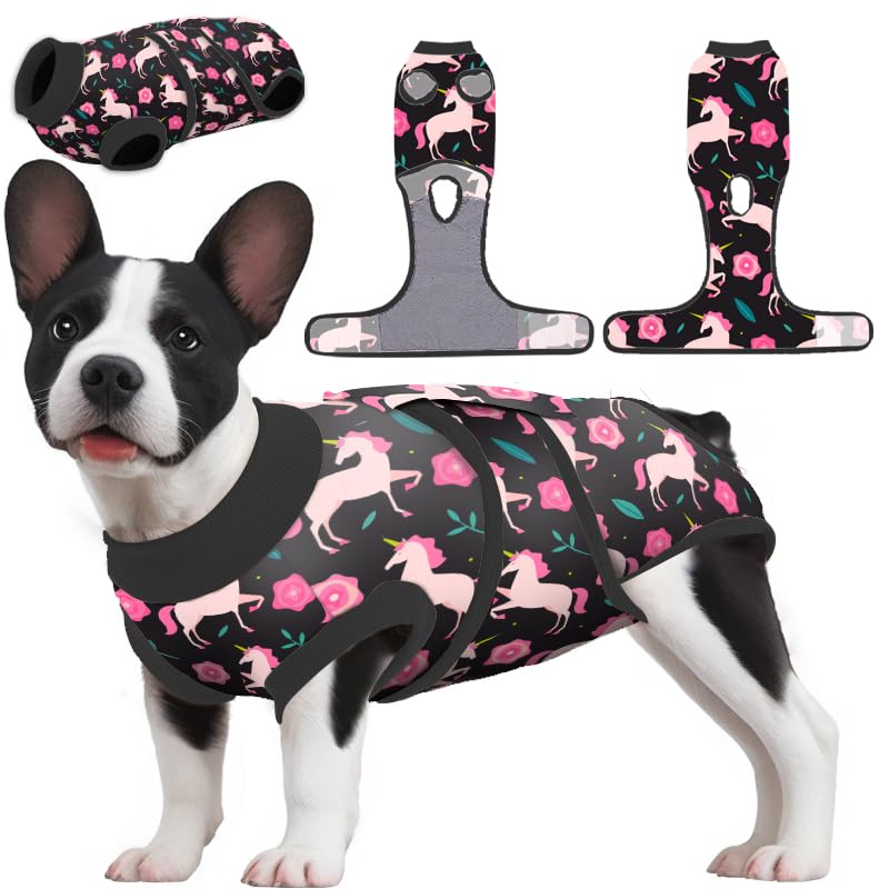 PetWarm Dog Surgery Recovery Suit Male Neuter,Recovery Suit for Dogs,Dog After Surgery Onesie,Post-Spay & Neuter,Prevents Licking–Cotton Protect Dog Abdominal,Unicorn Pattern,Black,XL