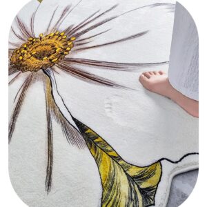 Flower Rug for Bedroom Kitchen Bathroom Entrance Kid's Room Non Slip Rug Bath Mat Flower Area Rug Small Flower Shaped Rugs White Flower Shaped Rug (Yellow, 2.6ftx2.6ft)