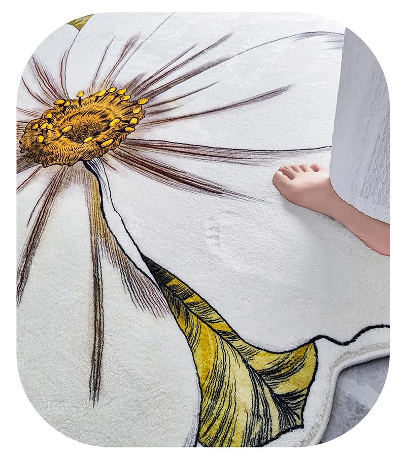 Flower Rug for Bedroom Kitchen Bathroom Entrance Kid's Room Non Slip Rug Bath Mat Flower Area Rug Small Flower Shaped Rugs White Flower Shaped Rug (Yellow, 2.6ftx2.6ft)