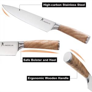 kangdelun Natura Series 6 PCS Chef Knife Set with Gift Box, Ultra Sharp Kitchen Knives with Natural Wooden Handles