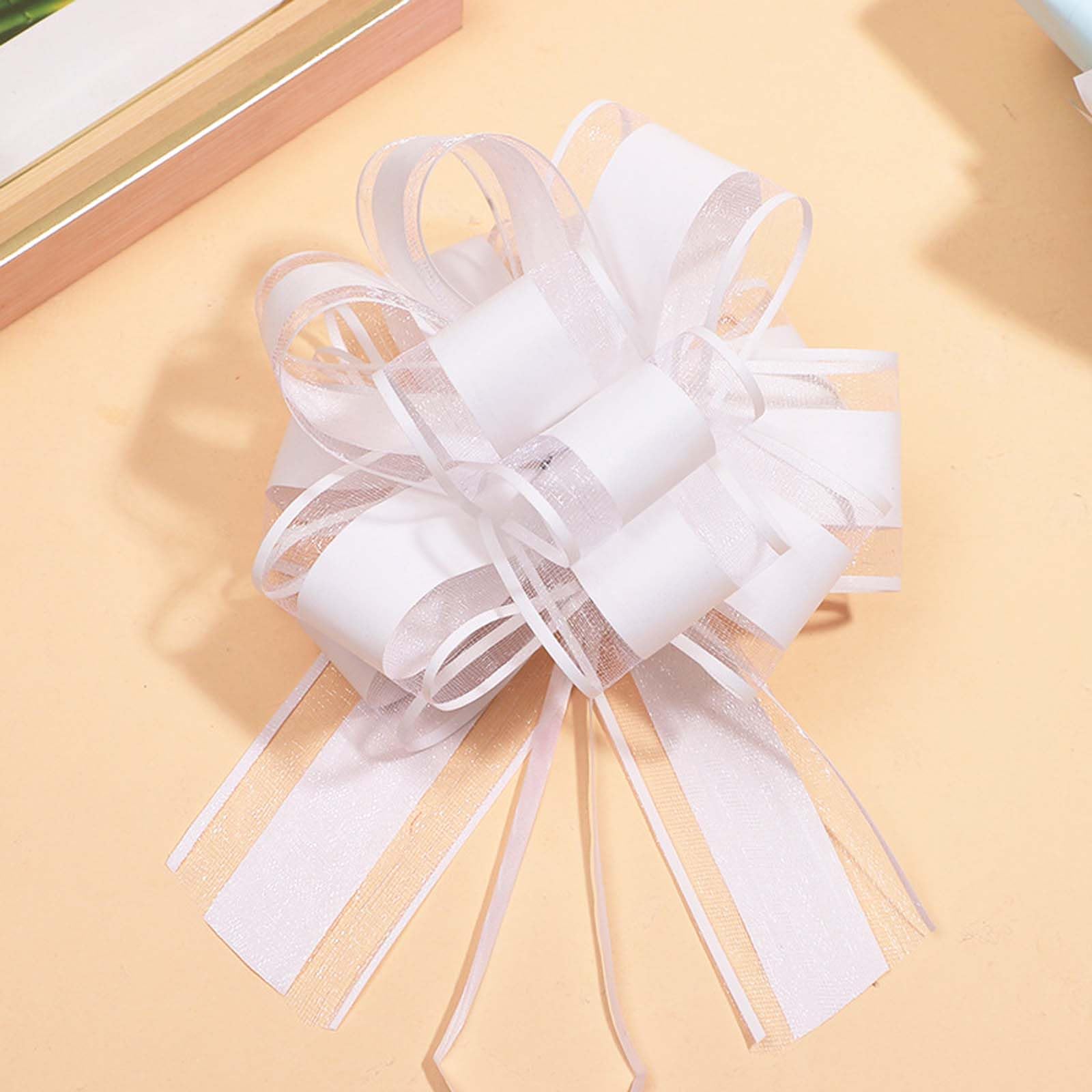 GAKA 10 Pieces White Pull Bow, 6 inch Big Pull Bows for Wrapping Gift or Flower Baskets Decorations, Christmas Valentine's Day Various Party Gift Flower Decorations