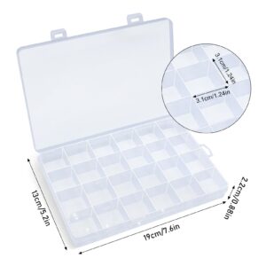 RYKOMO 2 Pack Clear Plastic Organizer Box 24 Grids Plastic Organizer Box with Fixed Dividers Clear Storage Container Jewelry Box for Beads Art DIY Crafts Jewelry Hair Accessories