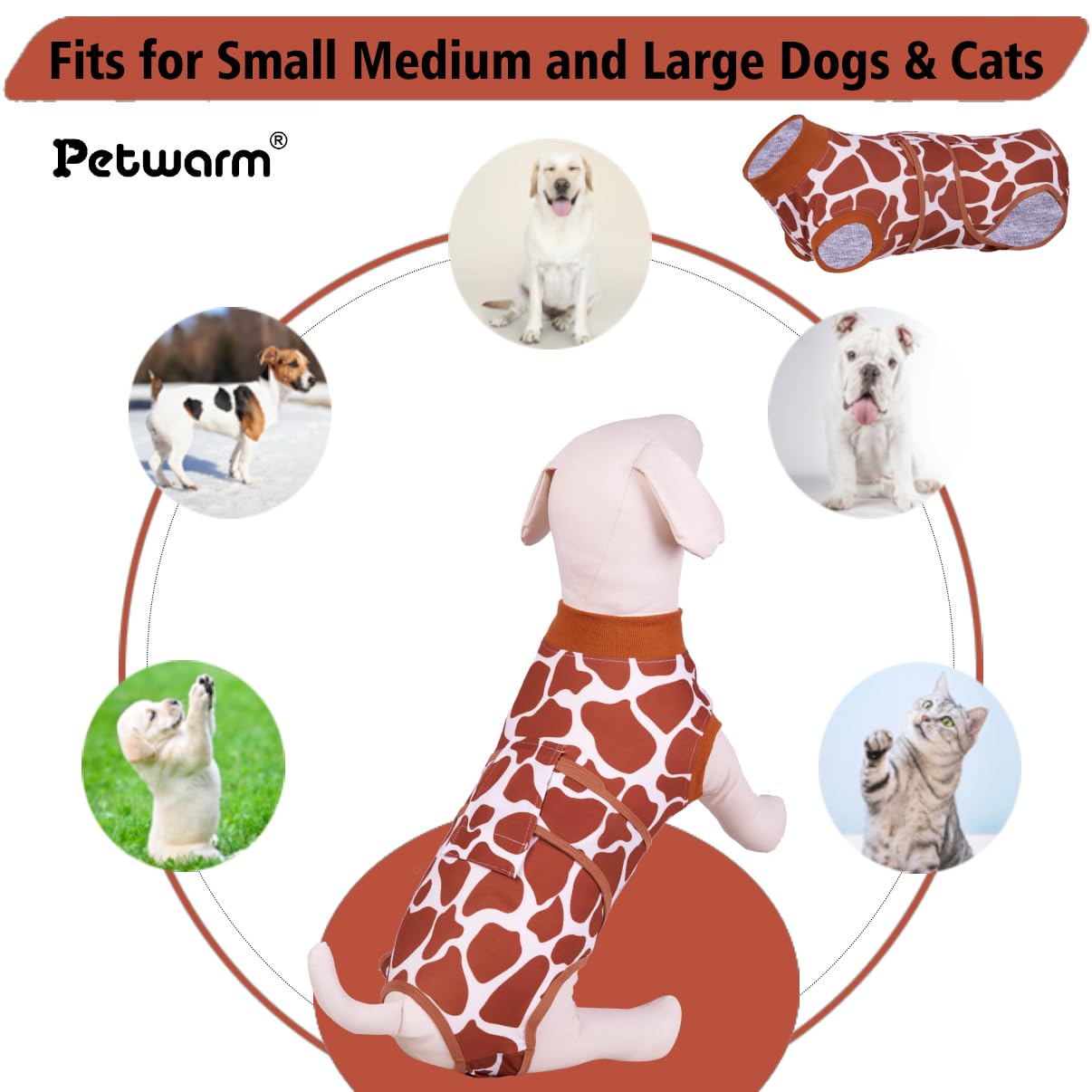 PetWarm Dog Recovery Suit,Recovery Suit for Female Male Dogs,Dog Onesie After Surgey Spay Neuter Bodysuit for Abdominal Wounds Skin Disease,Dog Bodysuit,Dog Onesie,Leopard Pattern,Brown,S