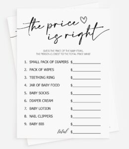 all ewired up 50 baby shower price is right (50-cards) fun baby shower game activity, gender neutral boy or girl, minimalist script