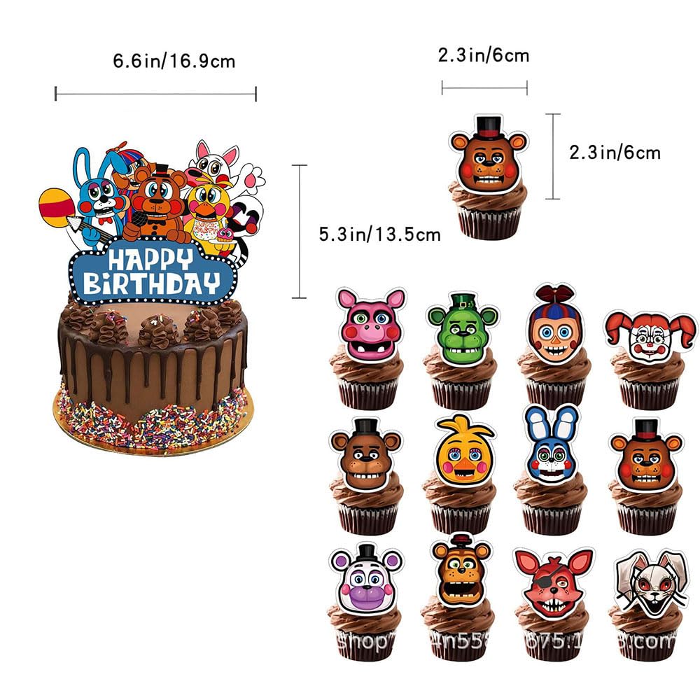 Party Supplies Decorations Five Nights Freddy, 1 Birthday Banners, 1 Tablecover，25 Cake Decorations, 16 Balloons , children Birthday Party Favors