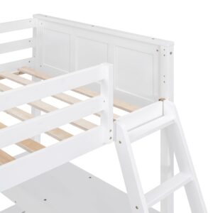 SOFTSEA L-Shaped Loft Bunk Bed with Small Desk 2 Beds in One Solid Wood Bunk Beds with 4 Wheels