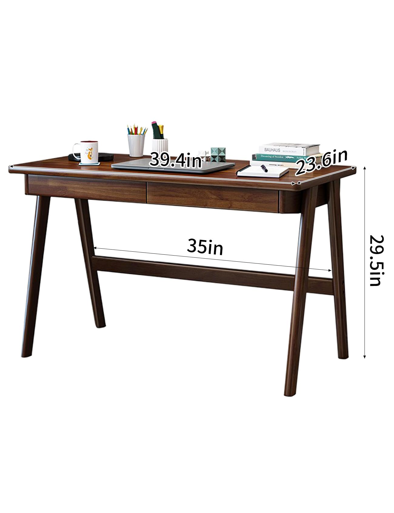 Acrylicolor Wood Writing Desk with 2 Drawer,Home Office Desk for Small Spaces Study Desk PC Table Workstation (Walnut, 39.4x23.6x29.5)