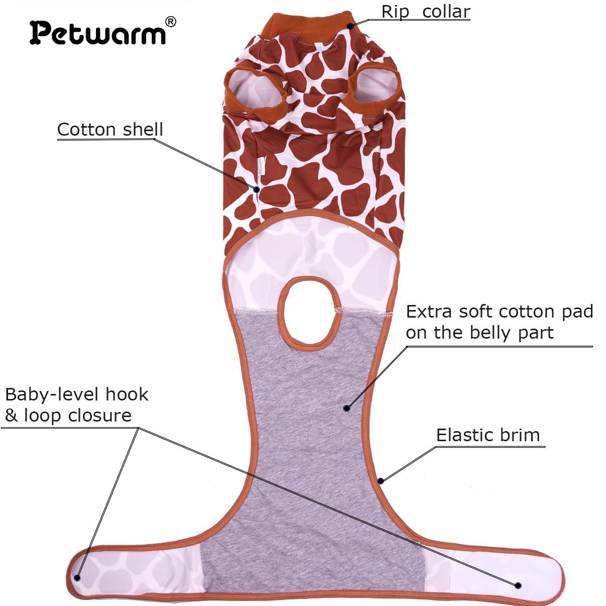 PetWarm Dog Recovery Suit,Recovery Suit for Female Male Dogs,Dog Onesie After Surgey Spay Neuter Bodysuit for Abdominal Wounds Skin Disease,Dog Bodysuit,Dog Onesie,Leopard Pattern,Brown,S