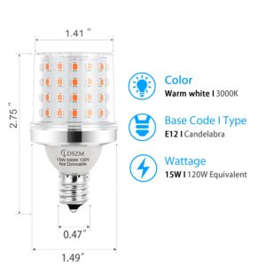 E12 LED Light Bulb 120W Equivalent 1200Lumen 3000K Warm White 15W LED Corn Light Bulb Super Bright G45 LED Bulb Non-Dimmable Ceiling Fan Light Bulbs, E12 Small Base Candelabra LED Light Bulbs, 4 Pack