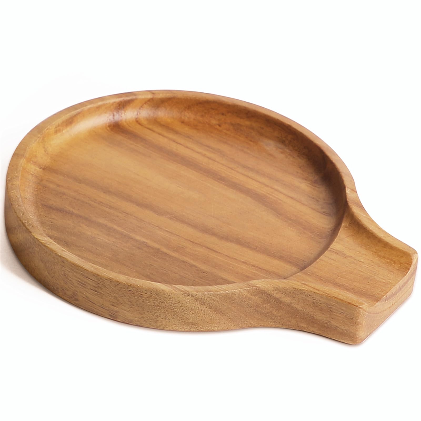 LBEMEY Acacia Wood Spoon Rest For Stove Top- Smooth Round Wooden Spoon Holder For Kitchen Counter with Non Slip Silicone Feet, Perfect Holder For Spoons,Spatulas and Tongs (Brown)