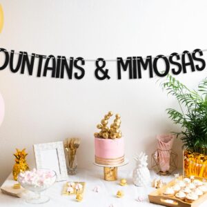 Mountains & Mimosas Banner, Mountain Bachelorette Party Decorations, Cabin Camping Bridal Shower Engagement Wedding Party Supplies Black Silver