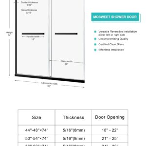 MoSweet Milano Double Sliding Shower Door, 60 in.W x 74 in.H Framed Shower Door 5/16"(8mm) Clear Tempered Glass, 18 inch Pull Handle, Stainless Steel Hardware, Matte Black Finished