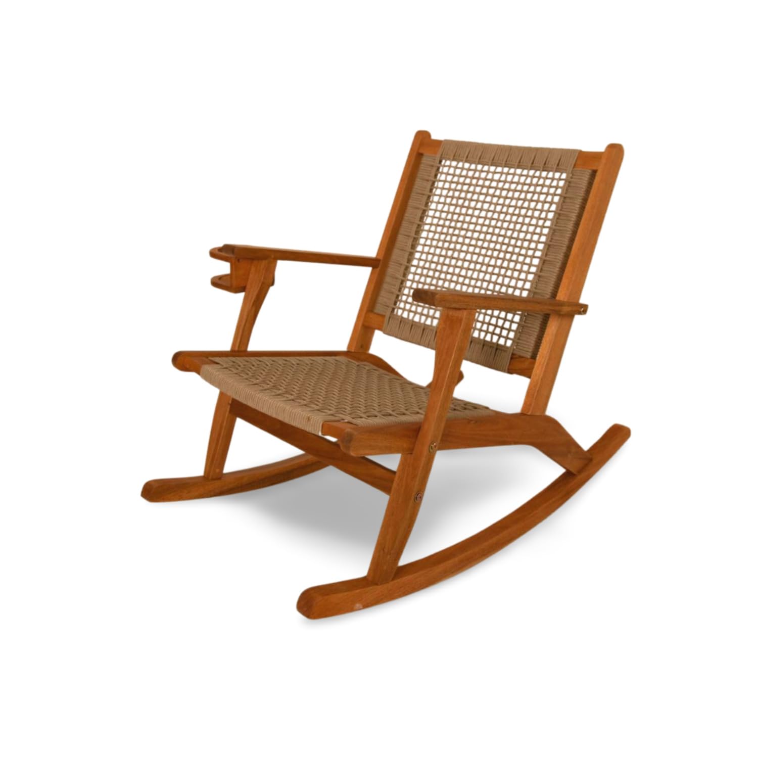 Aspect Living Vega Outdoor Rocking Chair with Beverage Holder - Natural Finish Wooden Chair, Patio, Poolside, Backyard, Garden - Indoor & Outdoor Use - Robust Wood Construction - 65245