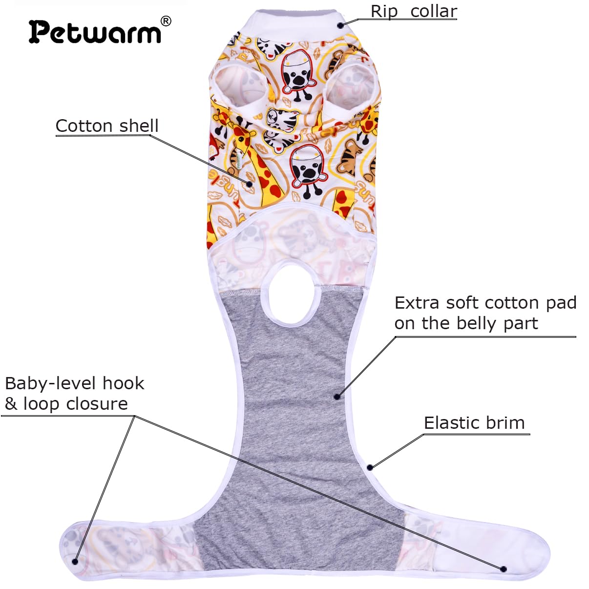 PetWarm Recovery Suit for Dogs Female Spay,Surgery Suit for Dogs,Professional Pet Recovery Shirt Dog Abdominal Wounds Bandages Anti-Licking Dog Surgery Recovery Suit Soft,Zoo Pattern,Red White,L