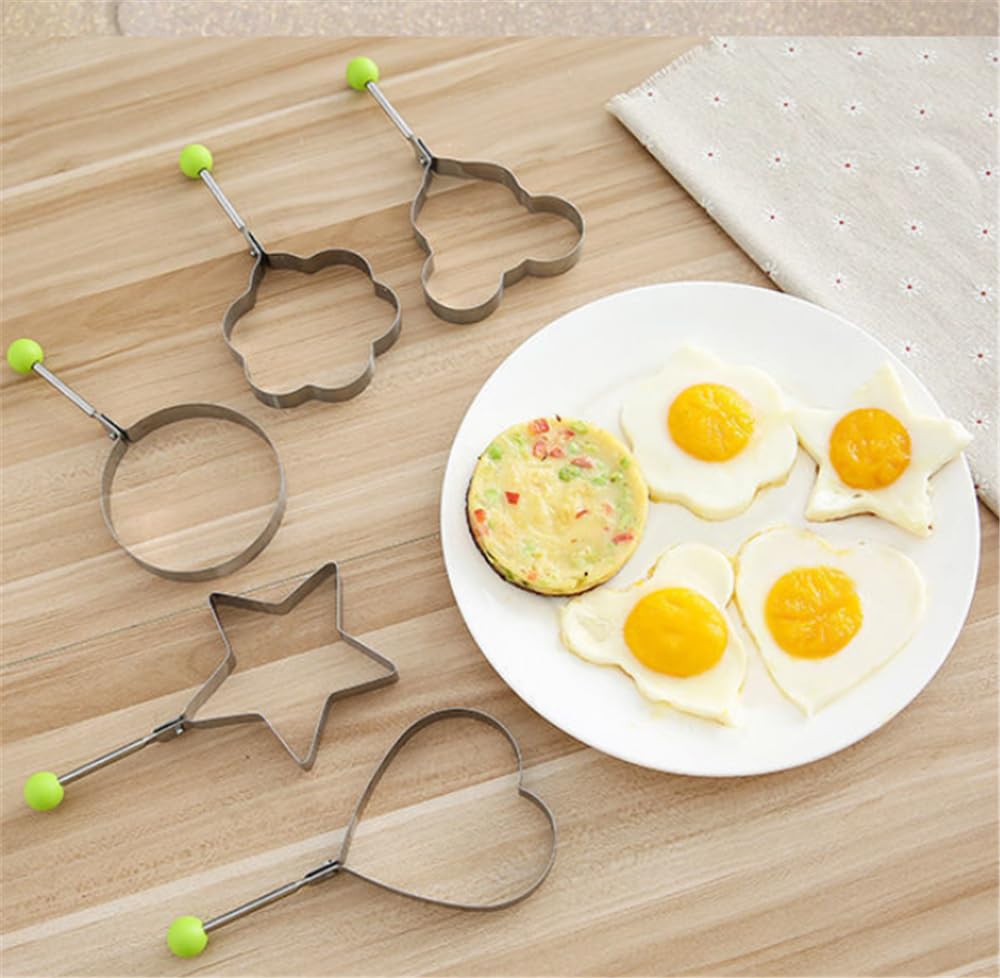 5Pcs Stainless Steel Egg Ring Molds for Cooking - Heart, Flower, Star Egg Round Ring Set Kitchen Breakfast Kit Egg Heart Shaped Pancake Mold for Kitchen Cooking Breakfasts Tools