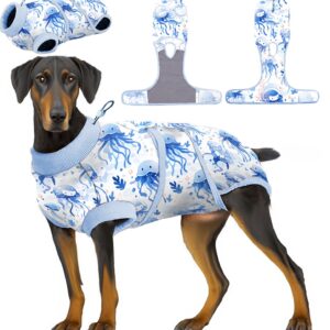 PetWarm Post Spay Dog Suit Female,Dog Surgery Suit,Cone of Shame Alternatives Bodysuit for Abdominal Wounds Skin Disease, Dog Bodysuit for Small Medium Large Dogs,Marine Animal Patterns,Blue,XS